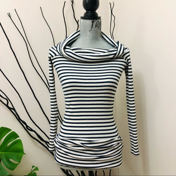 Zara Off Shoulder Cowl Mini Dress Knit Top Stripes - Picture 6 of 9